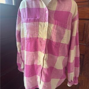 American Eagle Pink and White Plaid Shirt